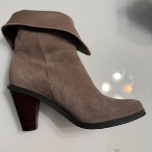 Luxury Rebel Taupe Suede Heeled Ankle Boots | Euro 38.5